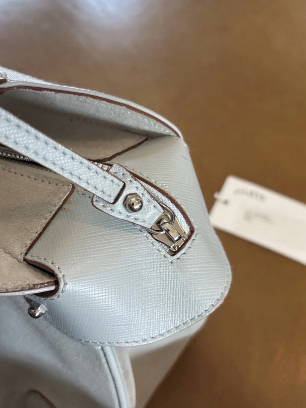 Salvatore Ferragamo Gancini Baguette Light Blue Suede & Saffiano Leather  RARE - Picture 8 of 15
